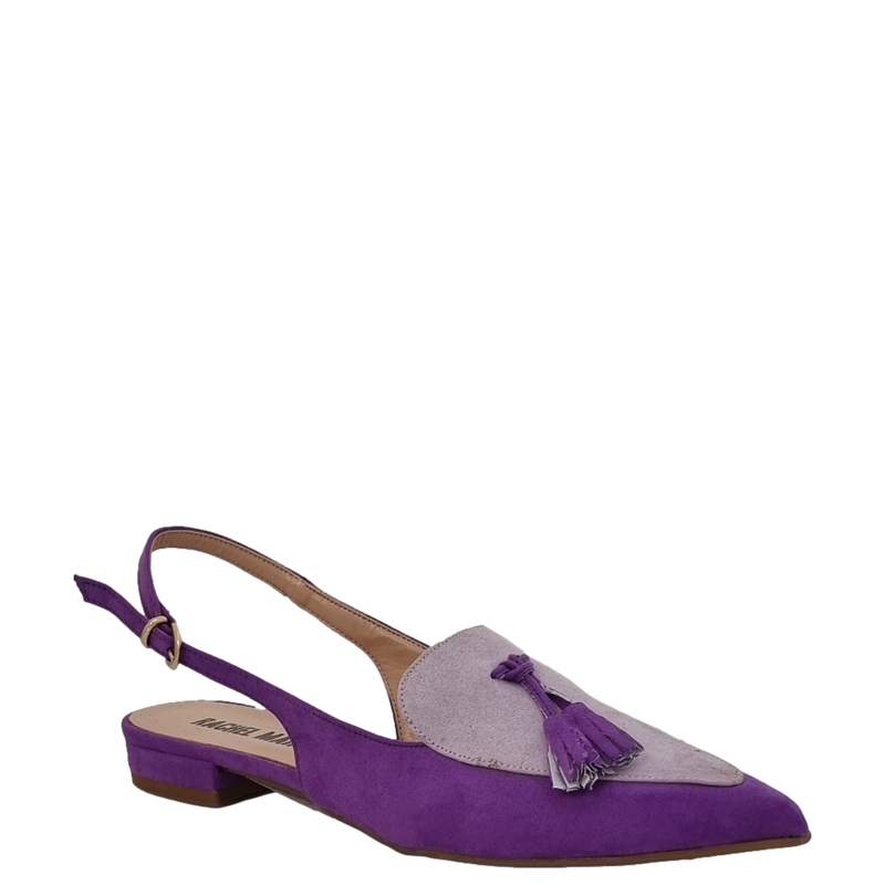 Ballerine bicolore camoscio viola e lilla con pon pon