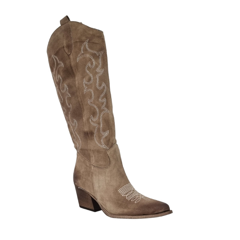 Camoscio Beige Stivali Alti Beige Pelle Stivali Donna Alto A Punta