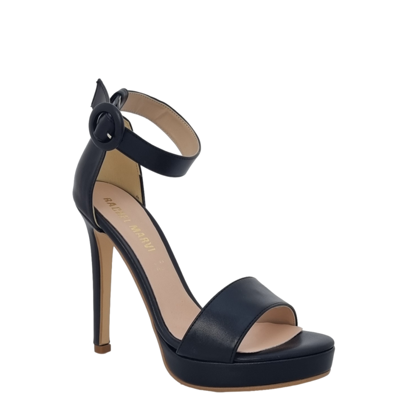 Sandali neri tacco 12 e plateau con cinturino alla caviglia