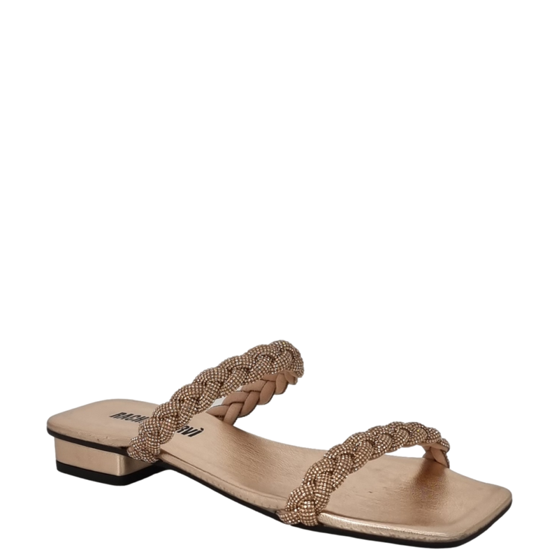 Sandali bassi eleganti cipria con strass