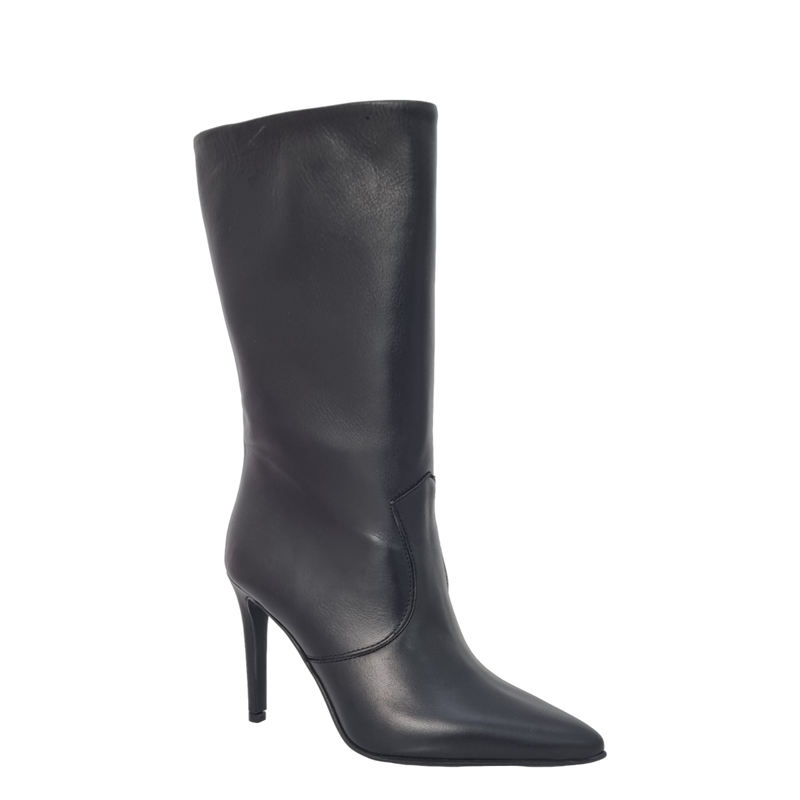 Vera Pelle Stivali Al Polpaccio Con Tacco Basso Stivali Nero Pelle