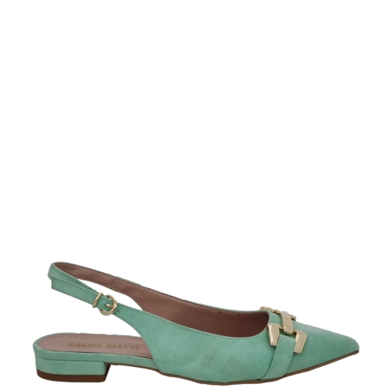 Ballerine chanel a punta in camoscio verde menta con accessorio