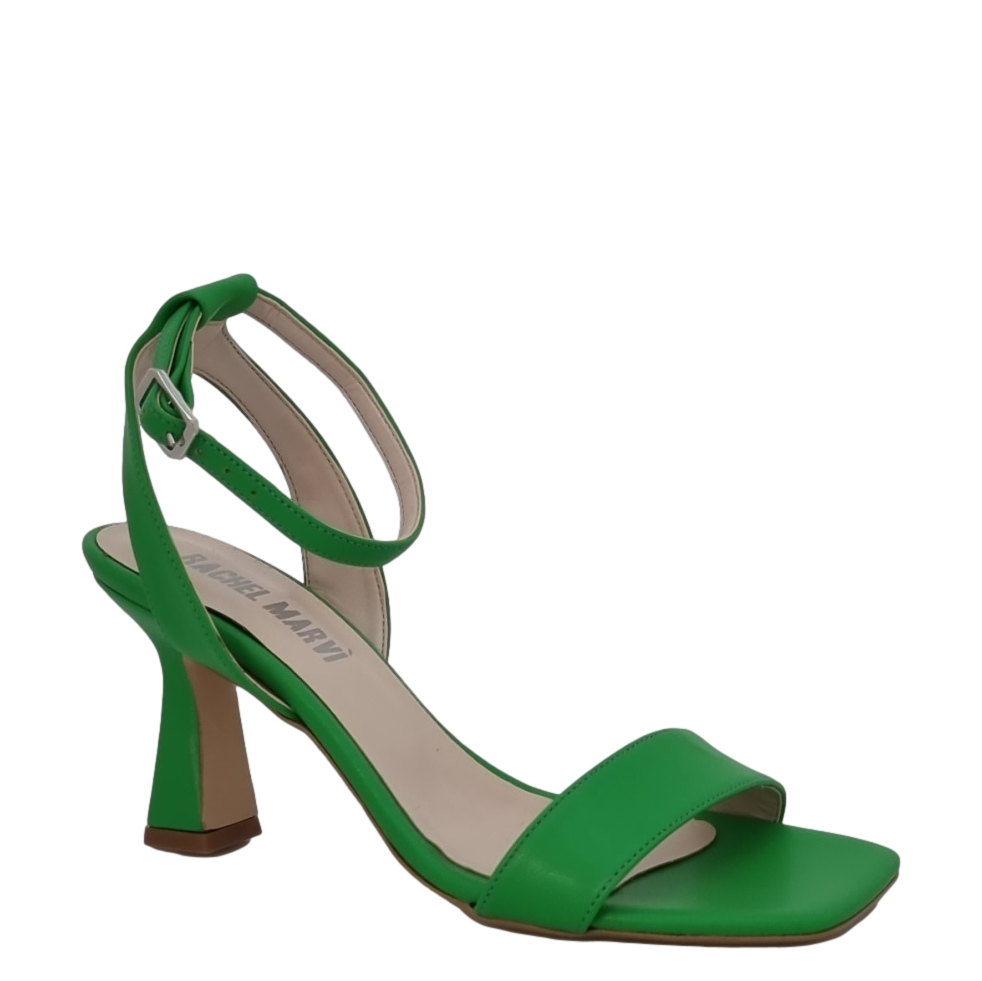 Sandalo a punta quadrata pelle verde prato