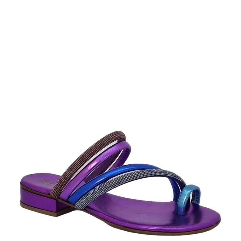 Sandali infradito eleganti fuxia blu con tacco basso