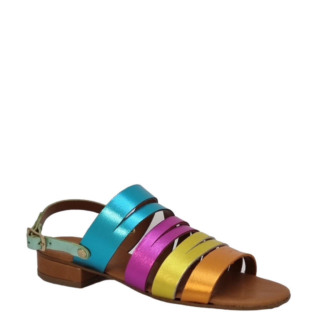 Sandali bassi laminato multicolor con tacco basso