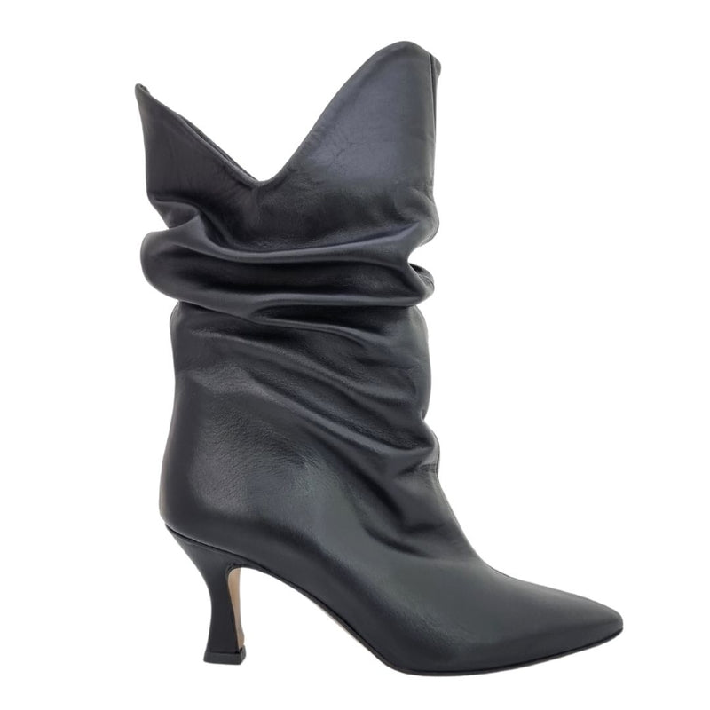 Stivaletti con tacco basso arricciati pelle nero – Rachelmarvi