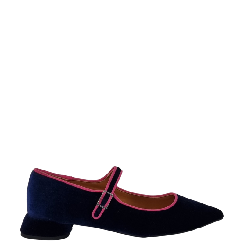 Ballerine mary jane in velluto blu con tacco a isola F/W