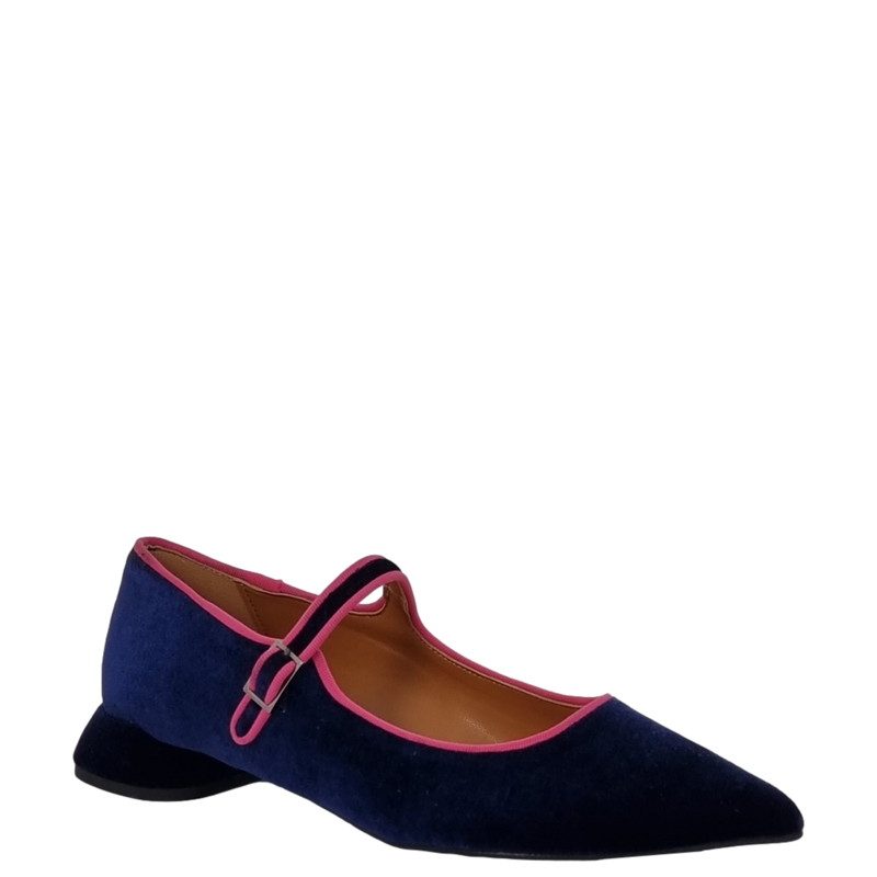 Ballerine mary jane in velluto blu con tacco a isola F/W