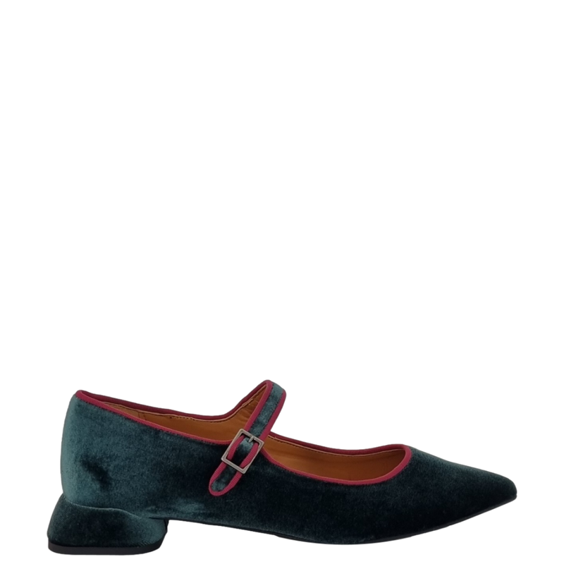 Ballerine mary jane in velluto verdone con tacco a isola F/W