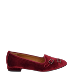 Ballerine a due fibbie in velluto bordeaux con tacco basso F/W