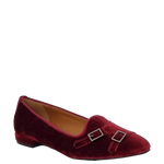 Ballerine a due fibbie in velluto bordeaux con tacco basso F/W