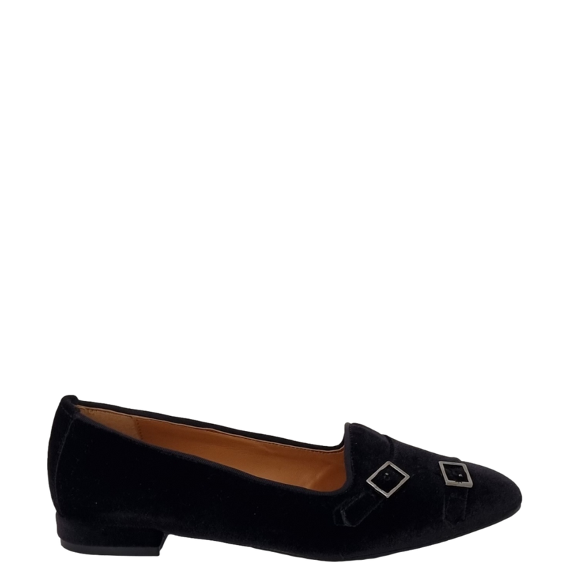 Ballerine a due fibbie in velluto nero con tacco basso F/W