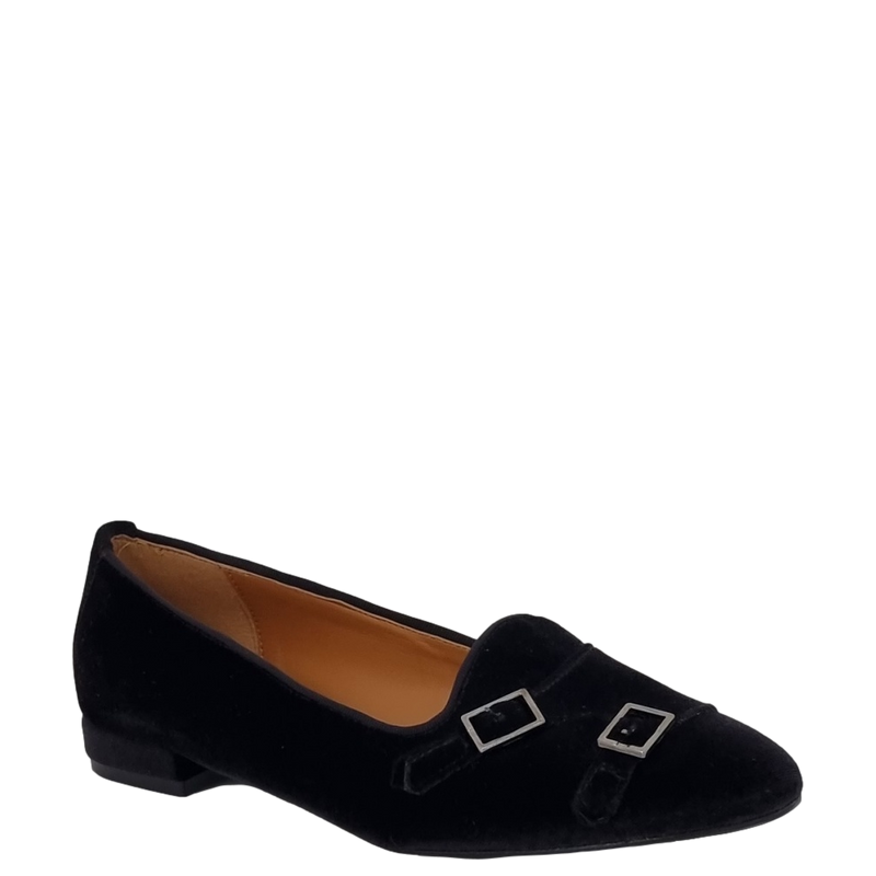 Ballerine a due fibbie in velluto nero con tacco basso F/W