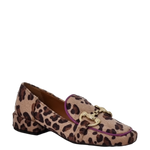 Mocassini animalier leopardati a punta quadrata e accessorio oro F/W