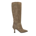 Stivali a tubo con tacco camoscio beige F/W