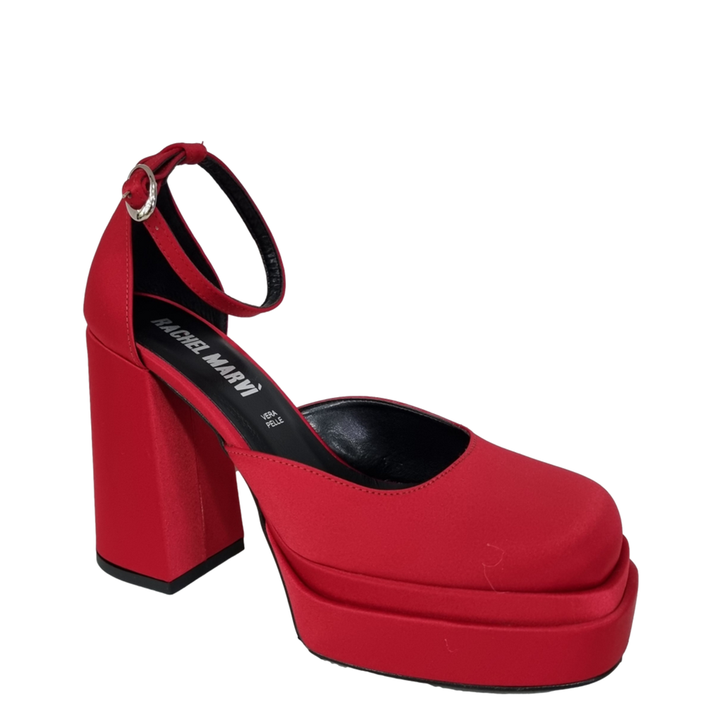 Decoltè raso rosso con tacco alto e plateau made in italy S/S