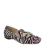 Mocassini animalier con tacco basso punta quadrata e accessorio oro