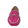Mocassini fuxia con tacco basso punta semi quadrata e accessorio silver