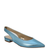 Ballerine a punta in laminato celeste con tacco basso