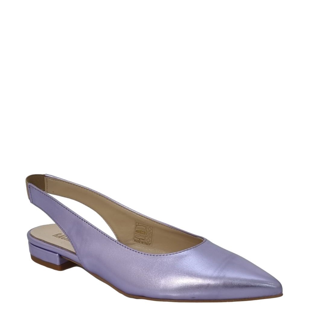 Ballerine a punta in laminato viola con tacco basso