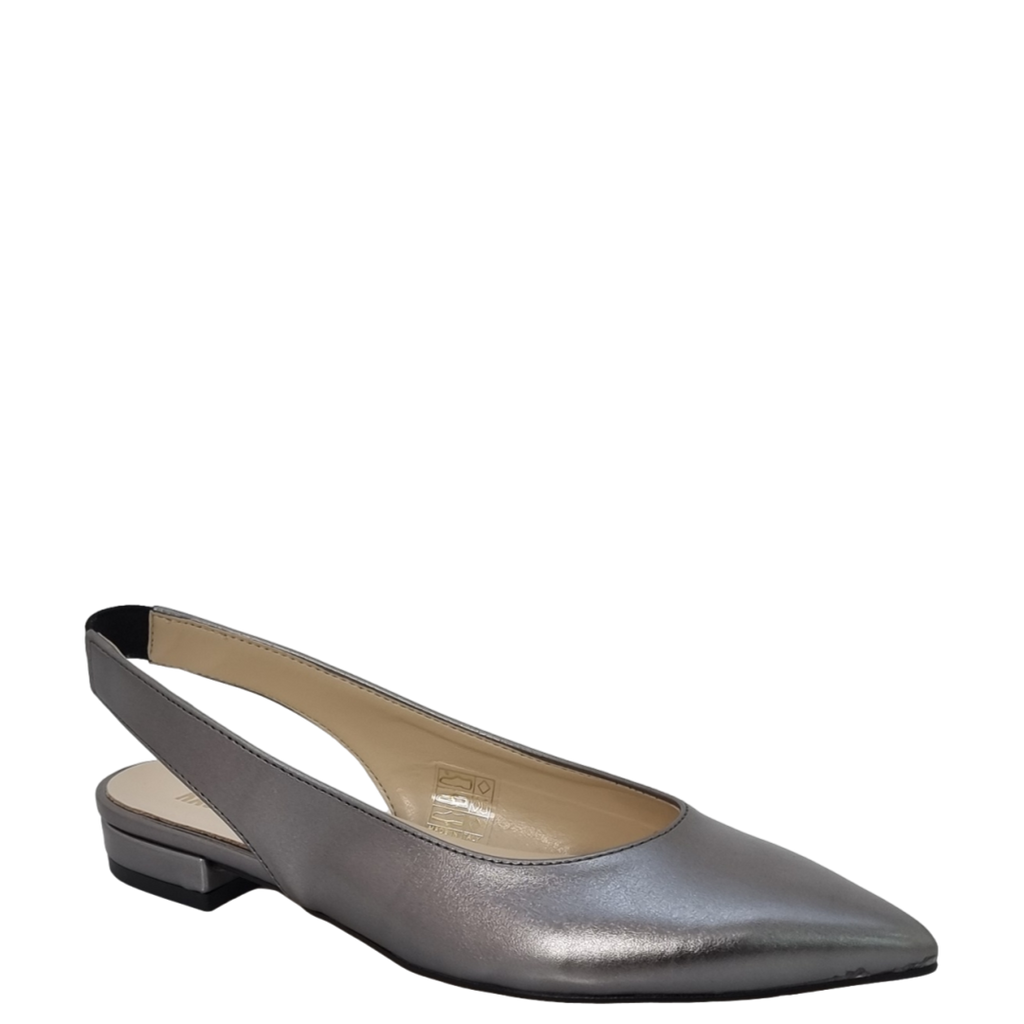 Ballerine a punta in laminato grigio con tacco basso