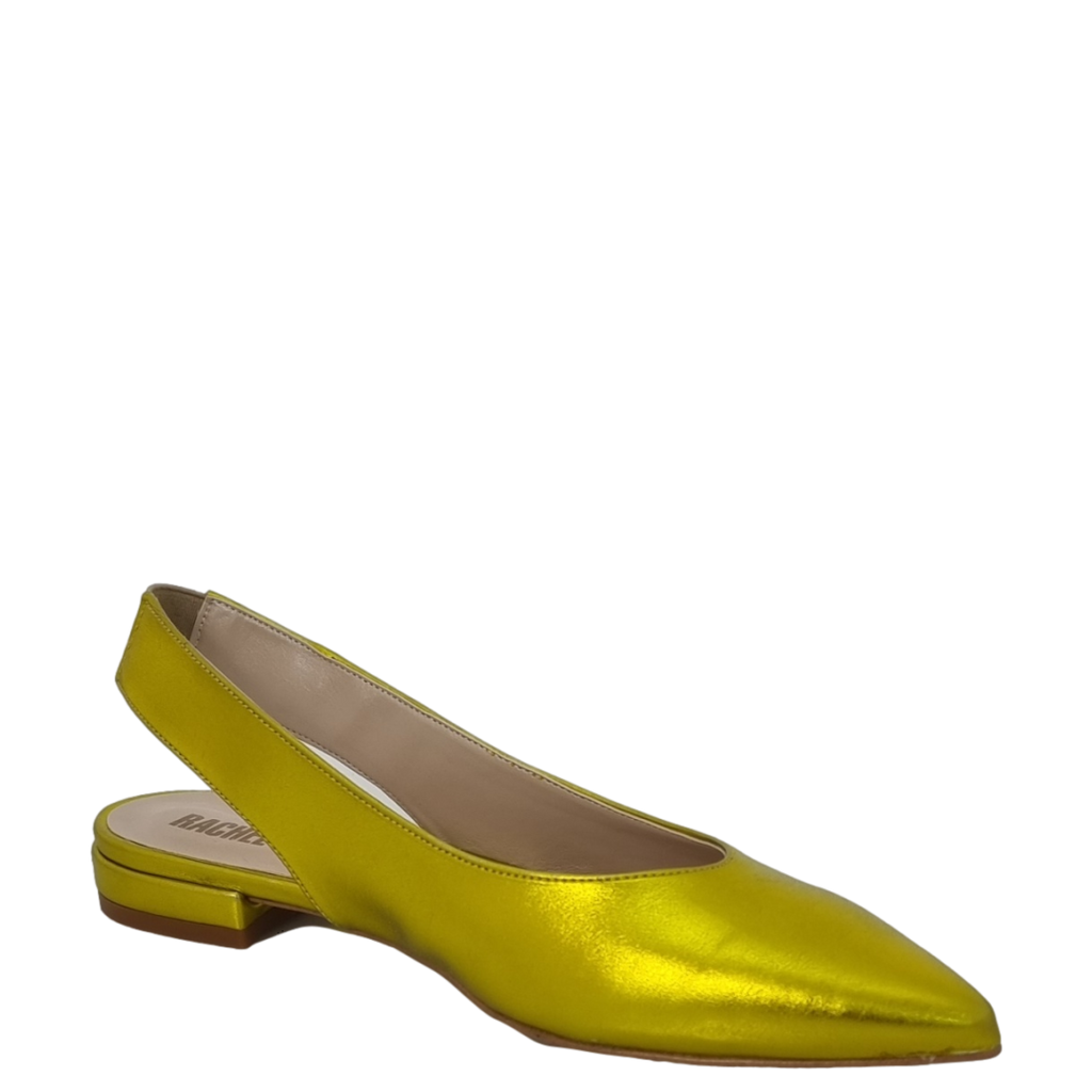 Ballerine a punta in laminato giallo con tacco basso