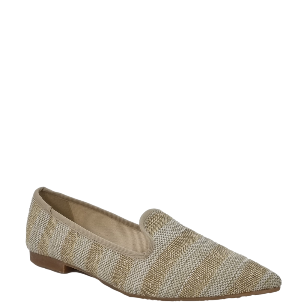 Ballerine a punta in rafia beige oro
