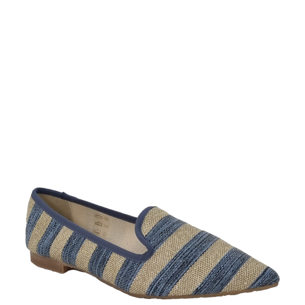 Ballerine a punta in rafia celeste oro
