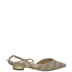 Ballerine a punta in rafia beige oro con laccetti alla schiava