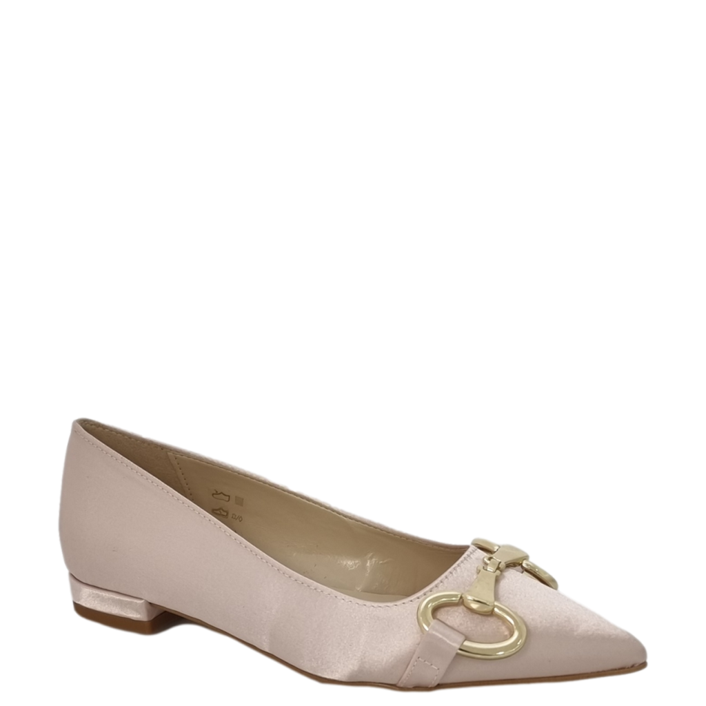 Ballerine a punta in raso cipria con accessorio oro