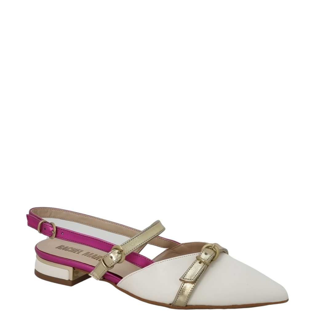 Ballerine chanel a punta bianco fuxia oro