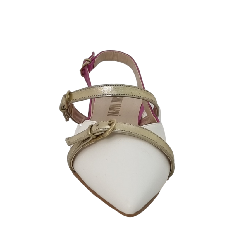 Ballerine chanel a punta bianco fuxia oro