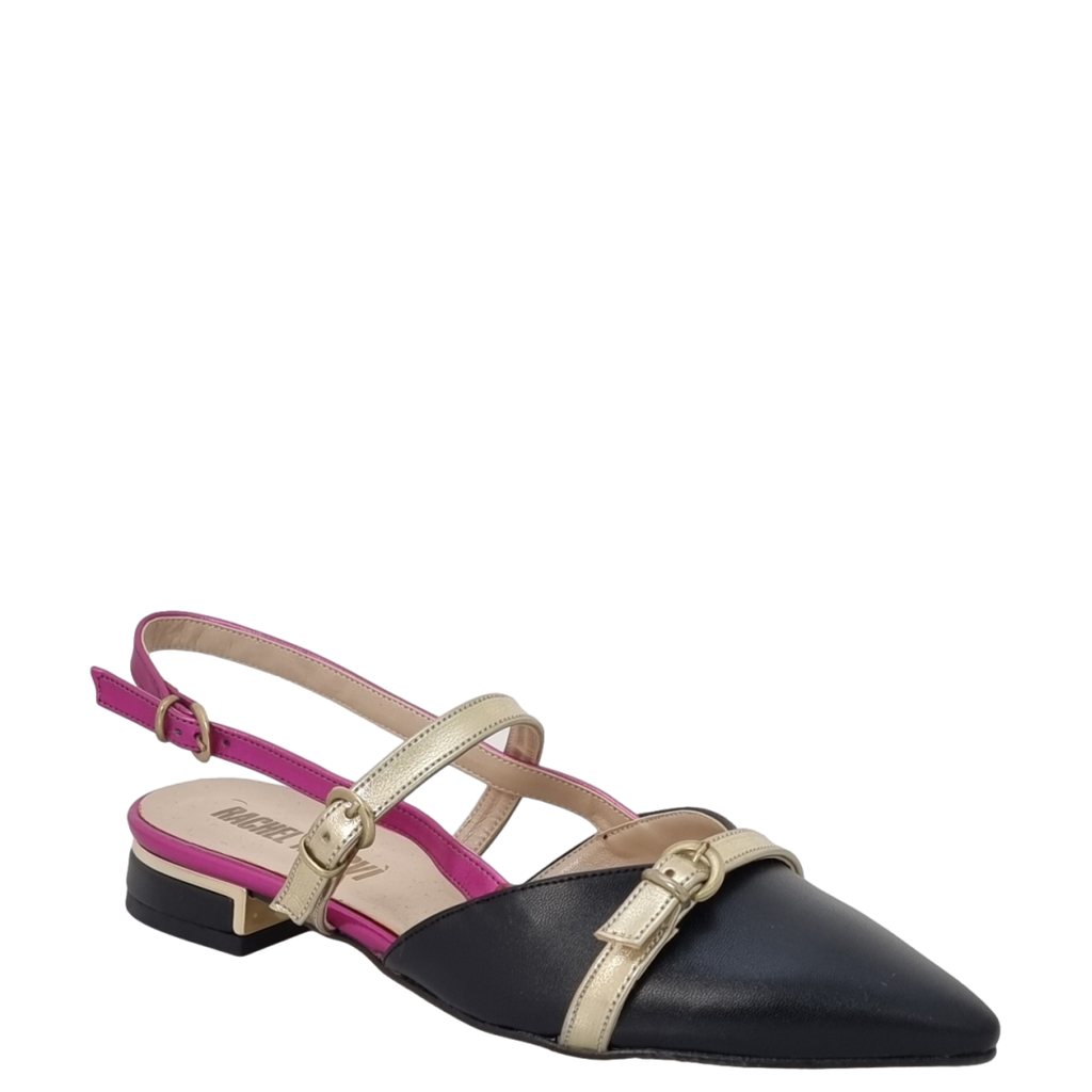 Ballerine chanel a punta nero fuxia oro