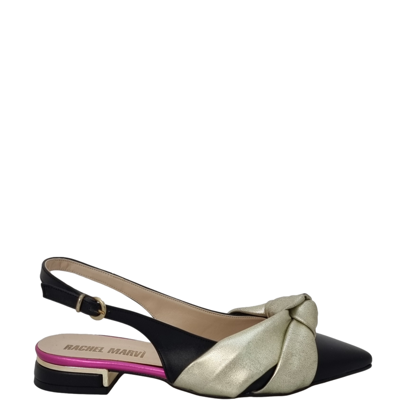 Ballerine chanel a punta con nodo nero fuxia oro