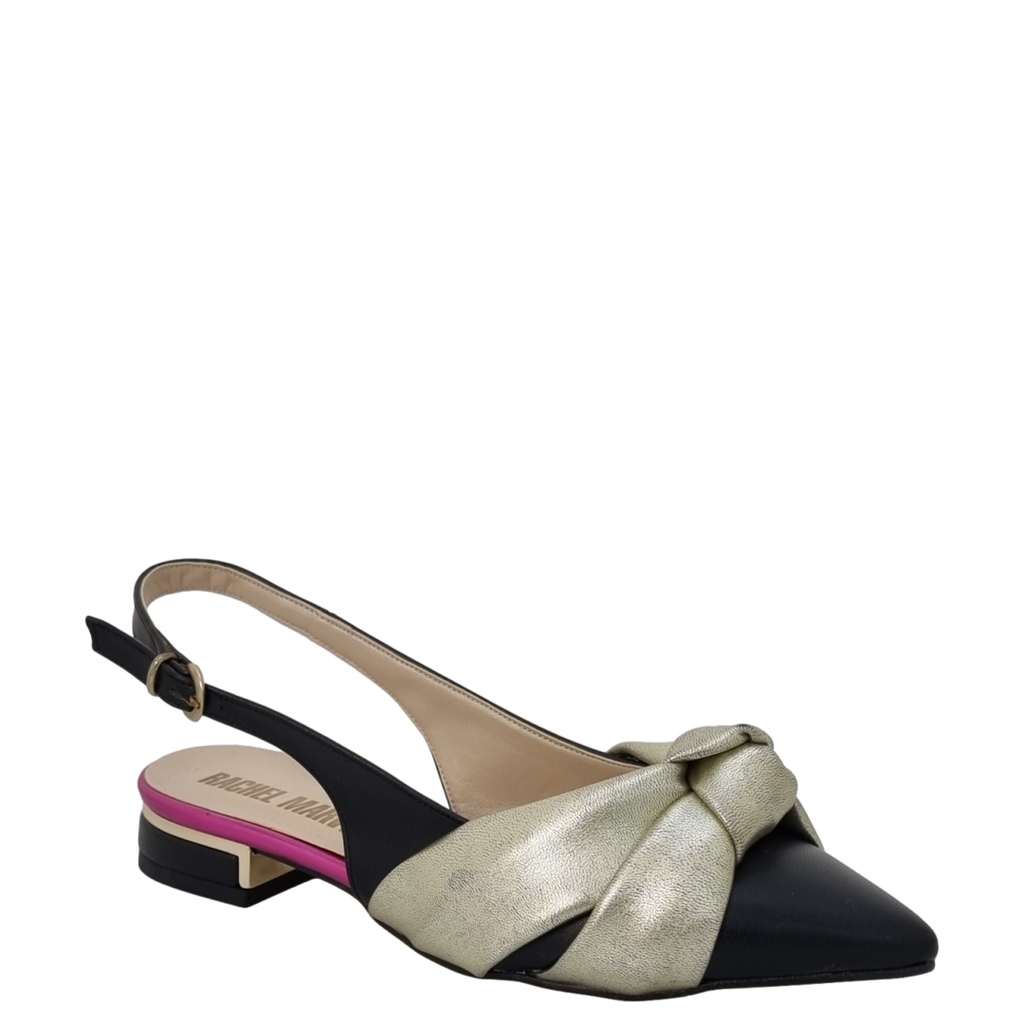 Ballerine chanel a punta con nodo nero fuxia oro
