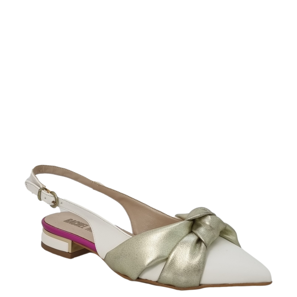 Ballerine chanel a punta con nodo bianco fuxia oro