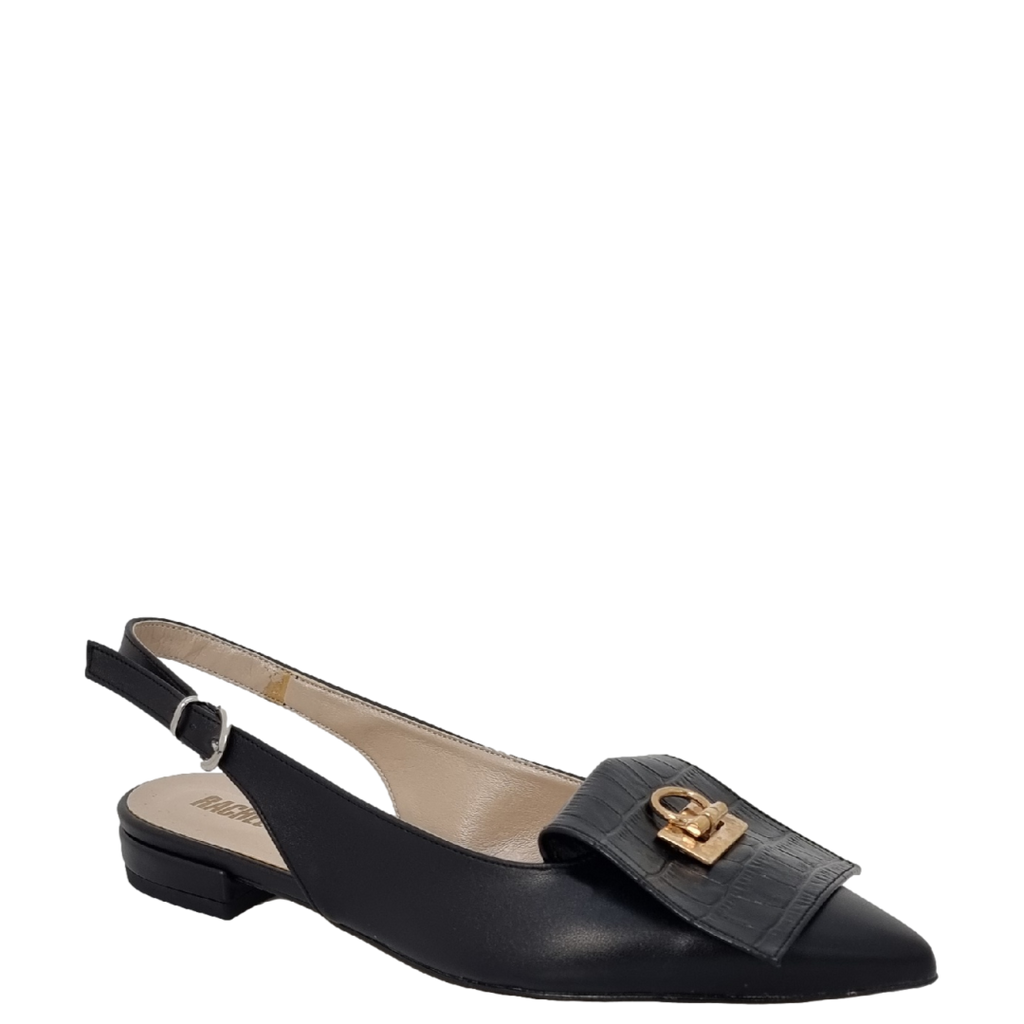 Ballerine chanel a punta nera con accessorio