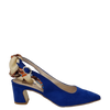 Décolleté chanel bluette con foulard e tacco a rocchetto