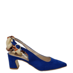 Décolleté chanel bluette con foulard e tacco a rocchetto