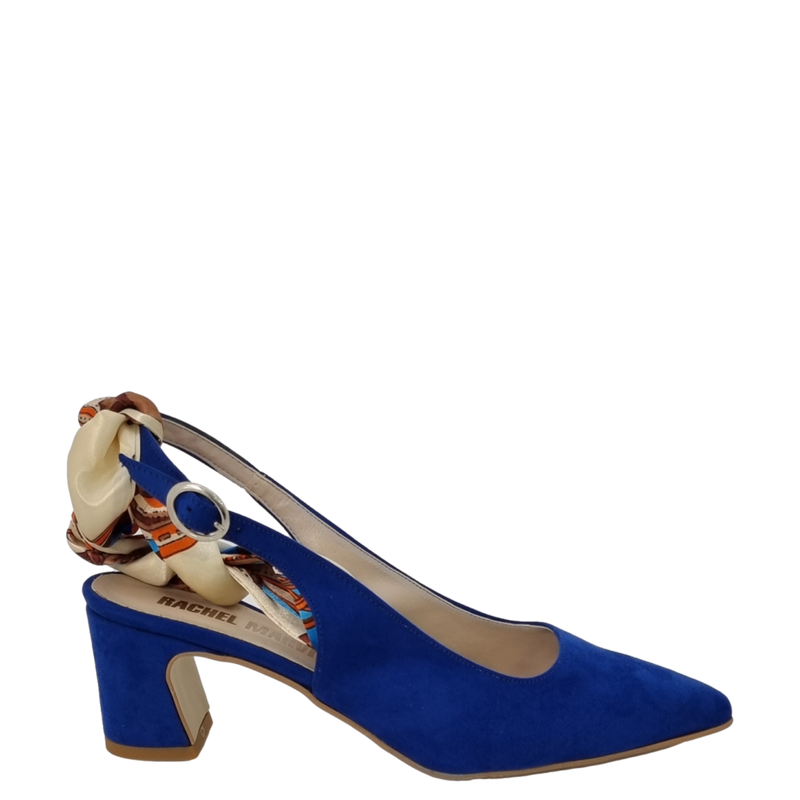 Décolleté chanel bluette con foulard e tacco a rocchetto