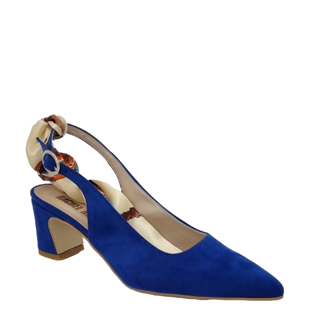 Décolleté chanel bluette con foulard e tacco a rocchetto