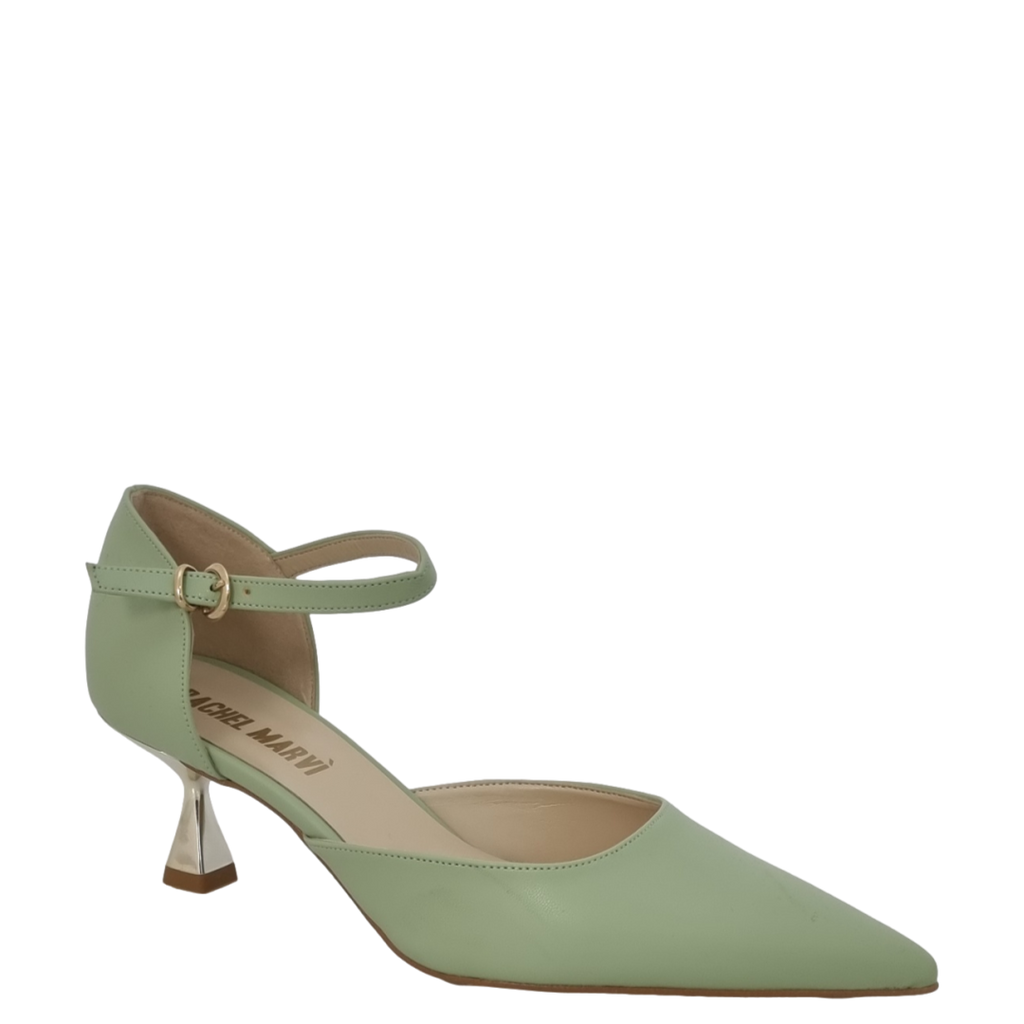 Décolleté mary jane verde con tacco particolare oro