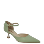 Décolleté mary jane verde con tacco particolare oro