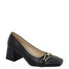Décolleté neri punta quadrata a mocassino con tacco e accessorio oro