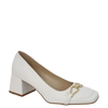 Décolleté bianchi punta quadrata a mocassino con tacco e accessorio oro