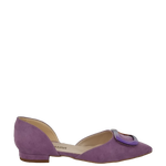 Ballerine viola a punta aperte ai lati con accessorio multicolor