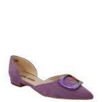 Ballerine viola a punta aperte ai lati con accessorio multicolor