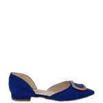 Ballerine bluette a punta aperte ai lati con accessorio multicolor