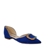 Ballerine bluette a punta aperte ai lati con accessorio multicolor