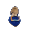 Ballerine bluette a punta aperte ai lati con accessorio multicolor